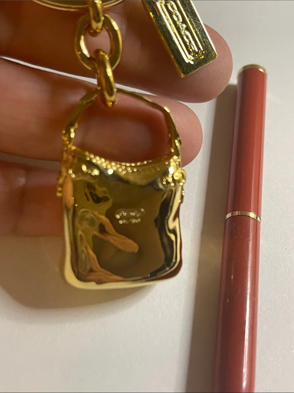 Coach Gold Mini Bleecker Bag Keychain Charm and Coach Pen